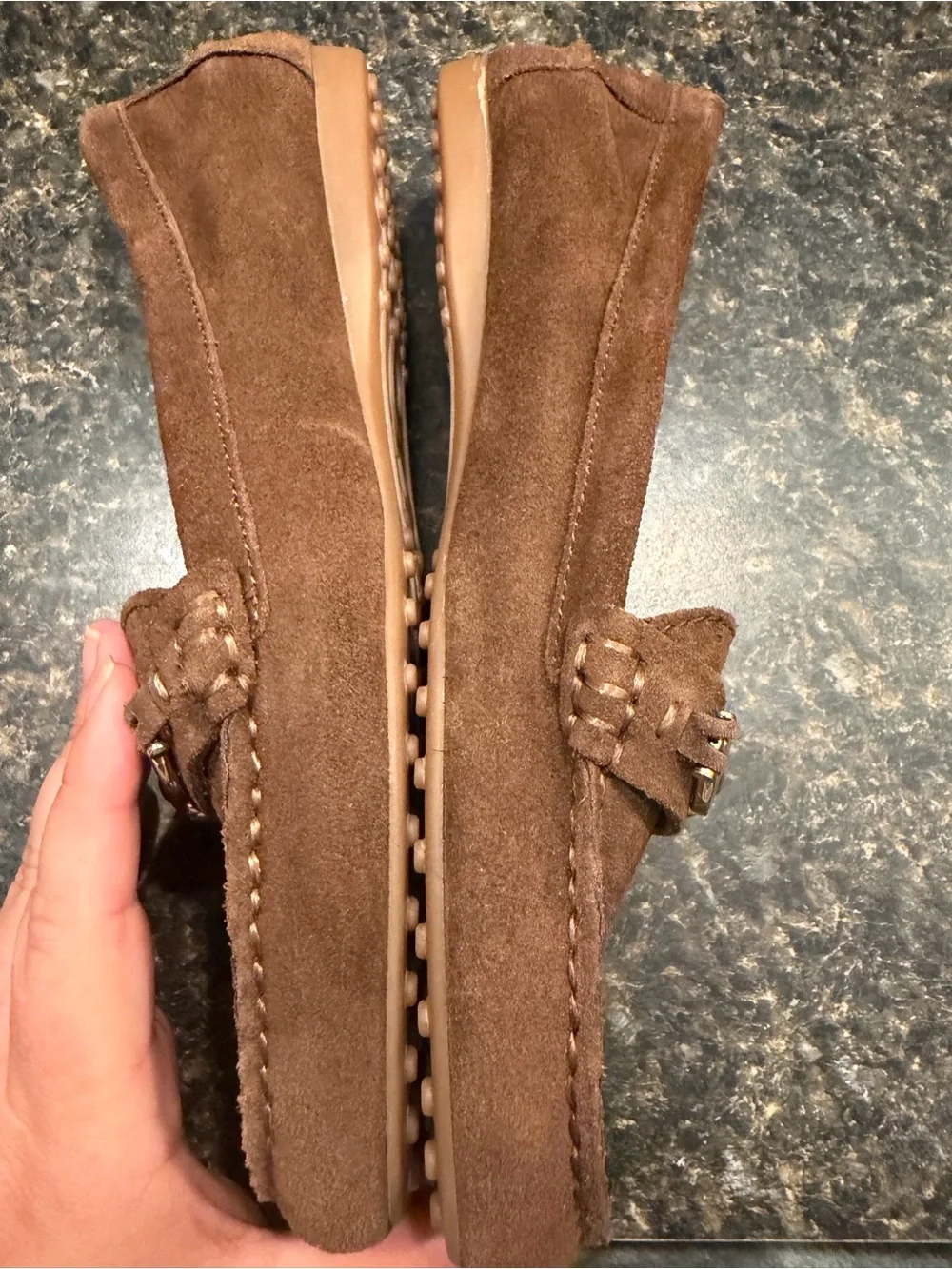 Coach Brown Suede Loafers with Gold Hardware